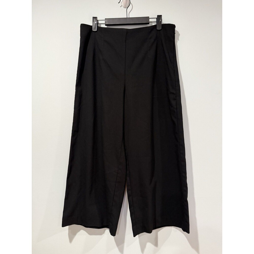 Loft Wide Leg Cropped Pants Womens 10 Black Office Work Minimal Travel Vacation